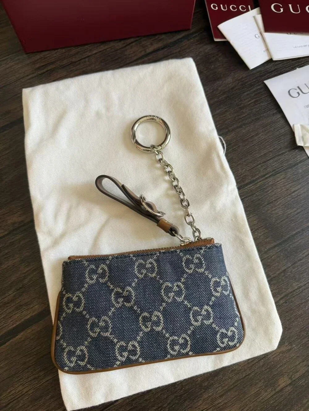 Gucci Denim GG Monogram Selleria Key Case Blue